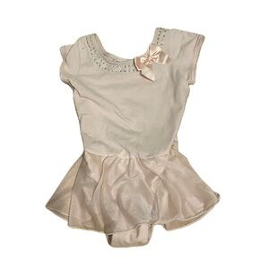 Freestyle Pink Bodysuit Ballet Attached Skirt Bow 4/5 Short Sleeve Leotard